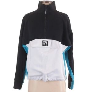 DKNY Black and White Half-Zip Pullover with Blue Accents